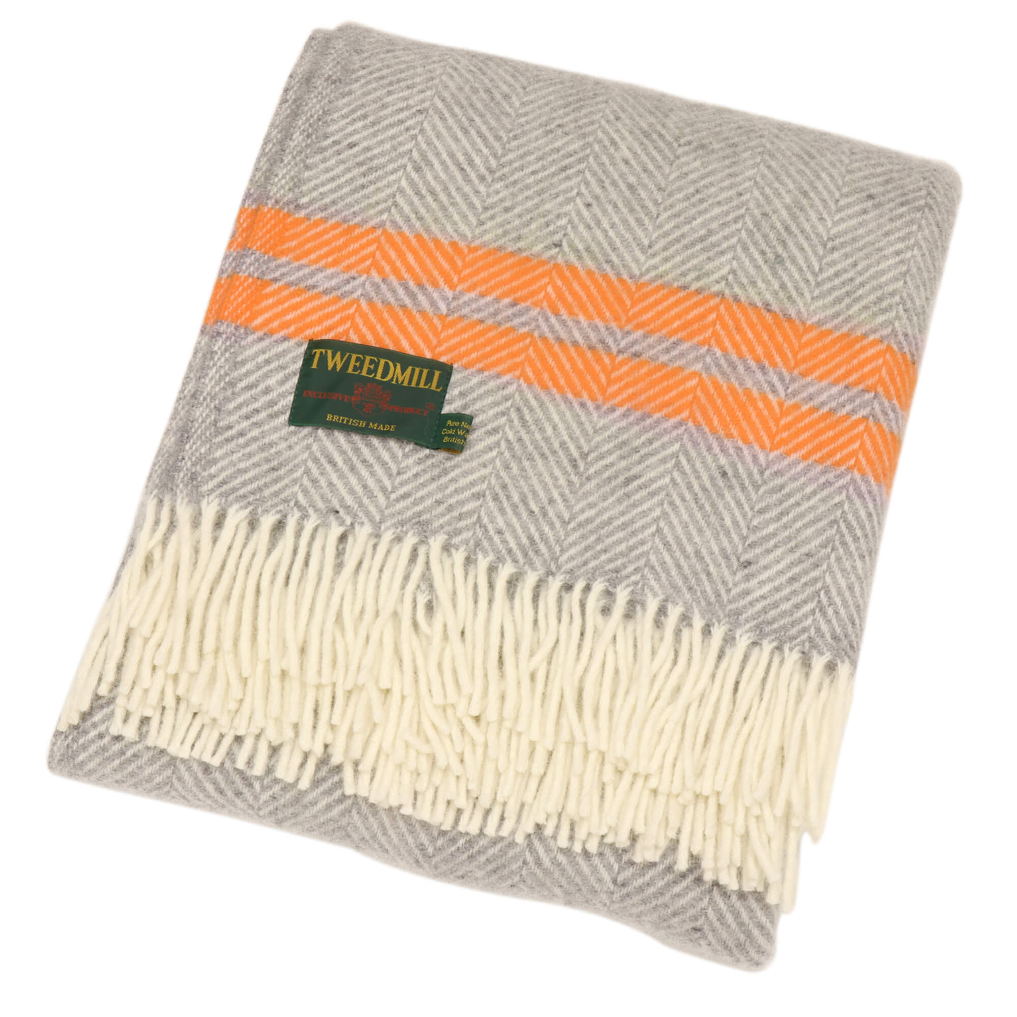 Tweedmill Fishbone Double Stripe Throw Grey & Orange – Foy & Co Interiors