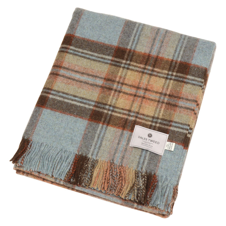 Dales By Moon Bramble Plaid Wool Throw Muted Blue