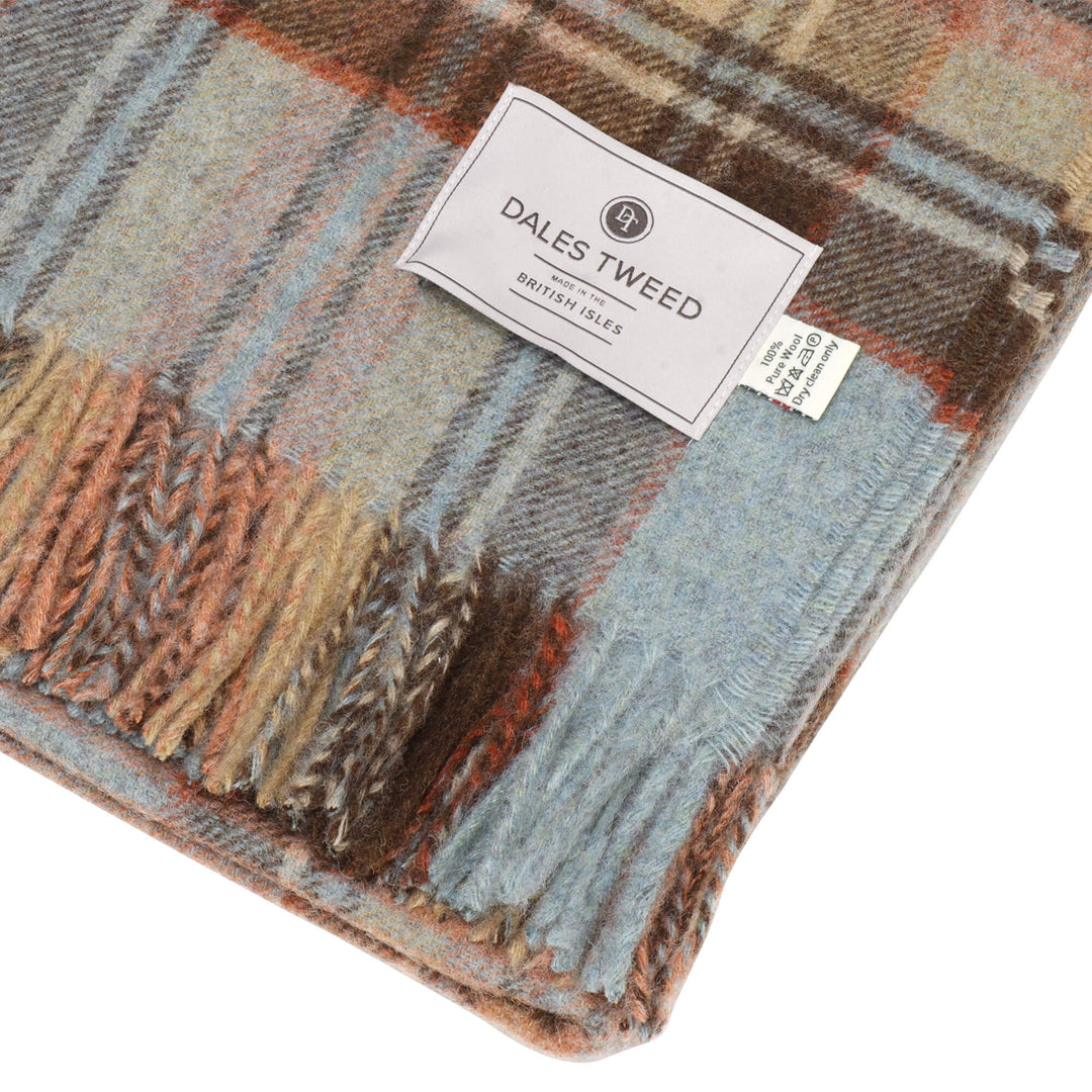 Dales By Moon Bramble Plaid Wool Throw Muted Blue