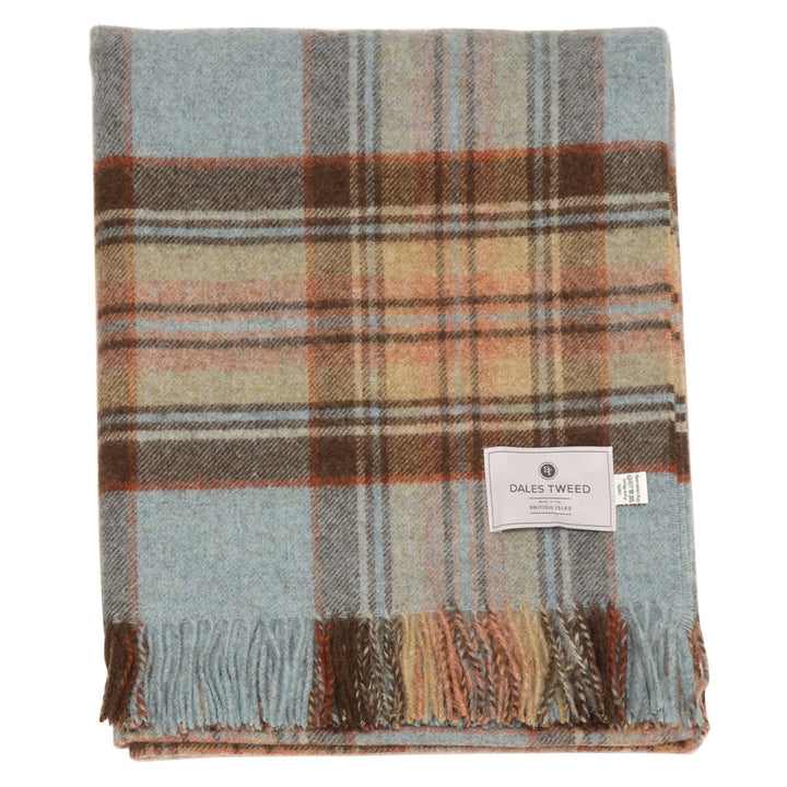 Dales By Moon Bramble Plaid Wool Throw Muted Blue