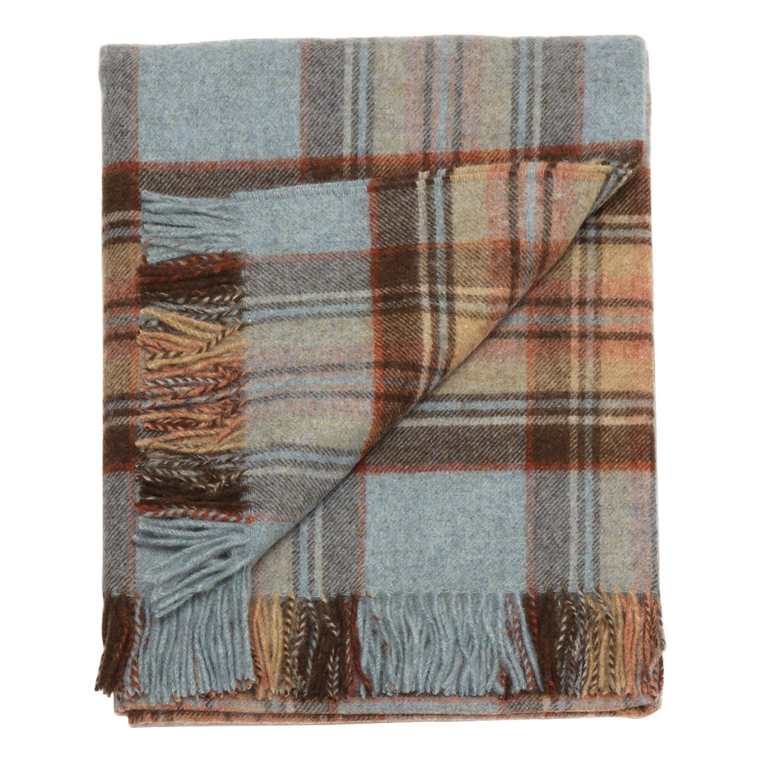 Dales By Moon Bramble Plaid Wool Throw Muted Blue