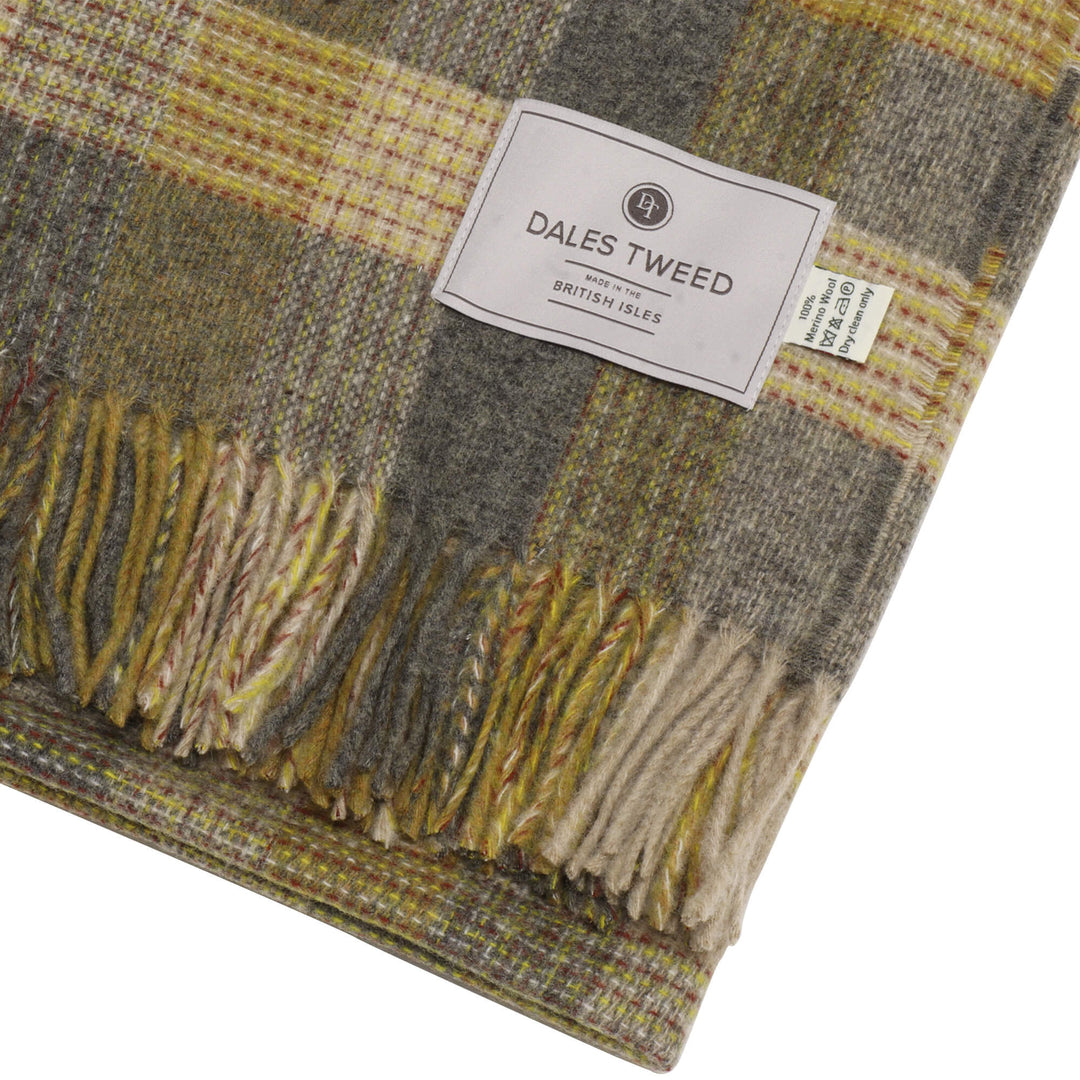 Dales By Moon Patchwork Check Wool Throw Gold