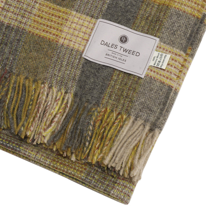 Dales By Moon Patchwork Check Wool Throw Gold