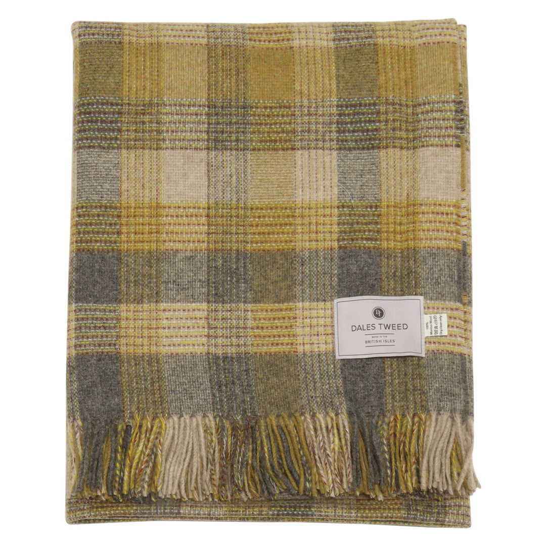 Dales By Moon Patchwork Check Wool Throw Gold