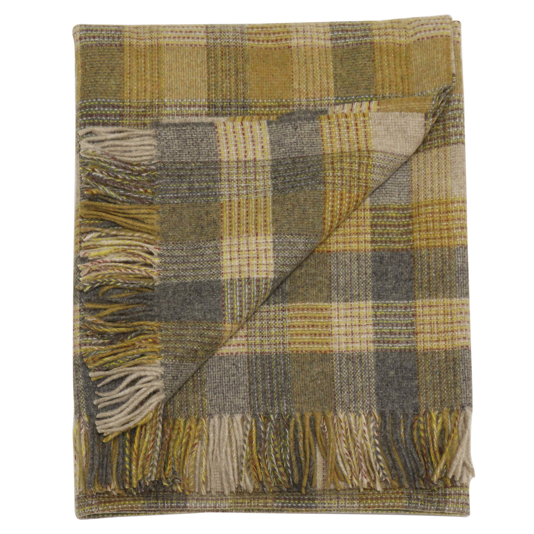Dales By Moon Patchwork Check Wool Throw Gold