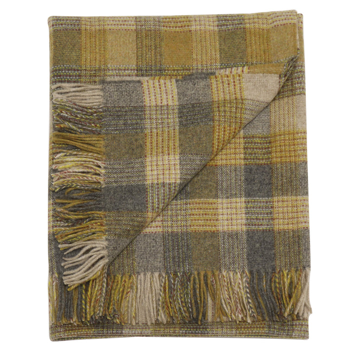 Dales By Moon Patchwork Check Wool Throw Gold