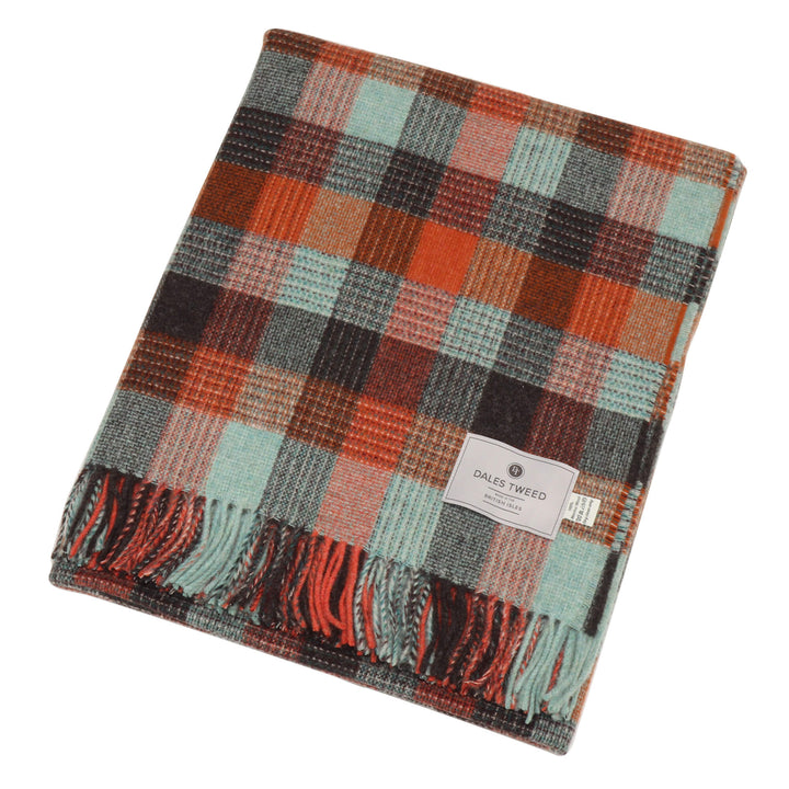 Dales By Moon Patchwork Check Wool Throw Rust