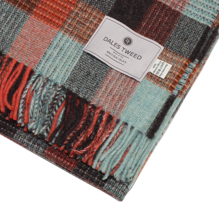 Dales By Moon Patchwork Check Wool Throw Rust