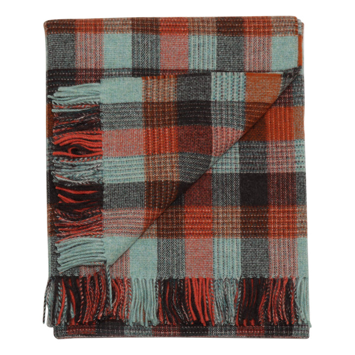 Dales By Moon Patchwork Check Wool Throw Rust