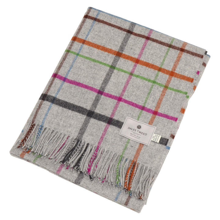 Dales By Moon Windowpane Check Merino Wool Throw Grey/Multi
