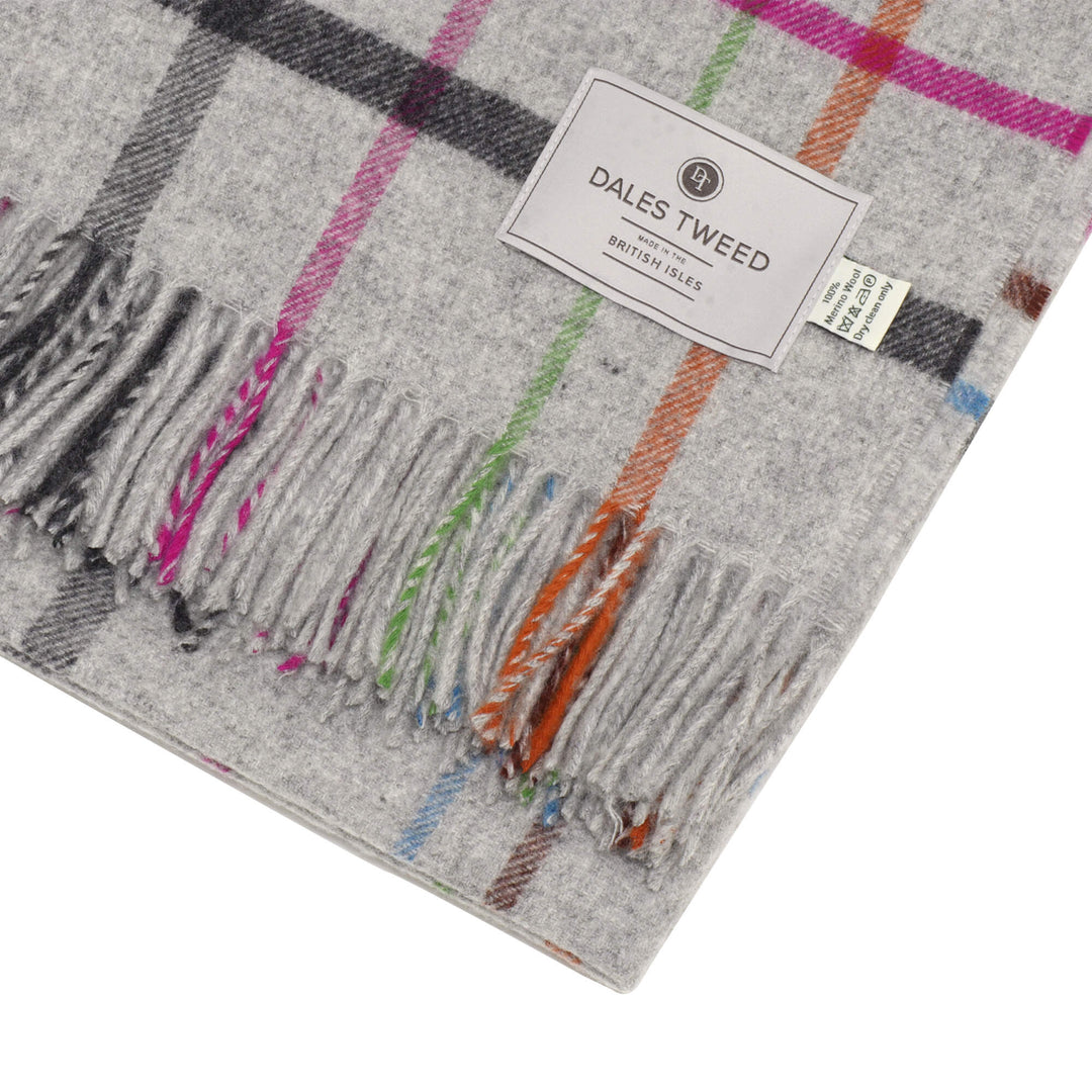 Dales By Moon Windowpane Check Merino Wool Throw Grey/Multi