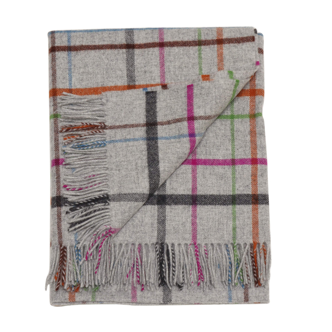 Dales By Moon Windowpane Check Merino Wool Throw Grey/Multi