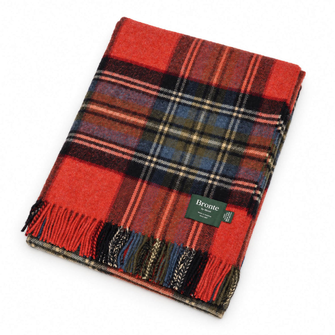 Bronte By Moon Bramble Plaid Wool Throw Rust Red