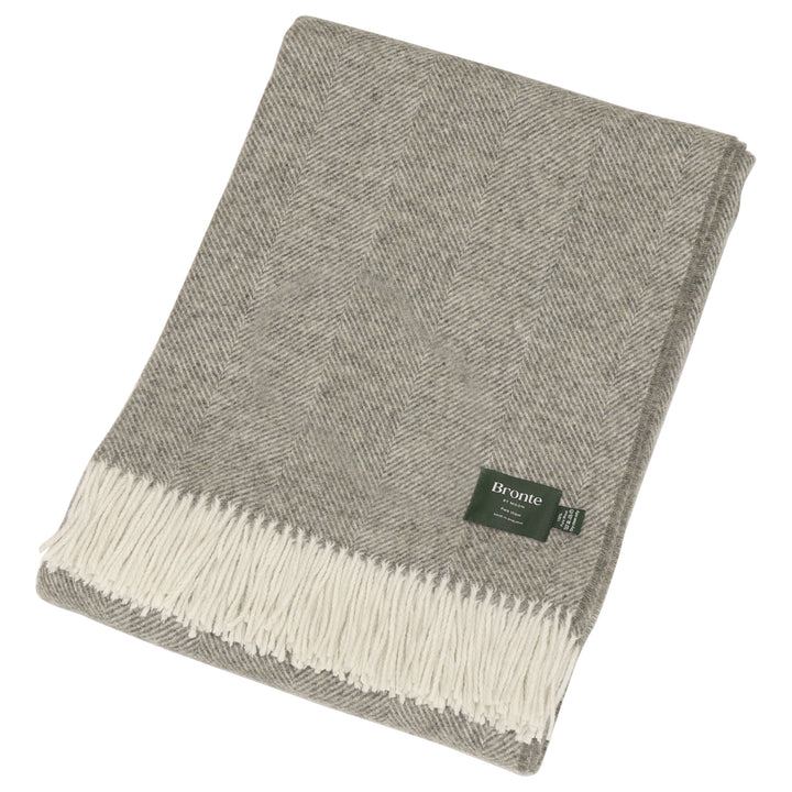 Bronte By Moon Herringbone Wool XL Throw Vintage Grey