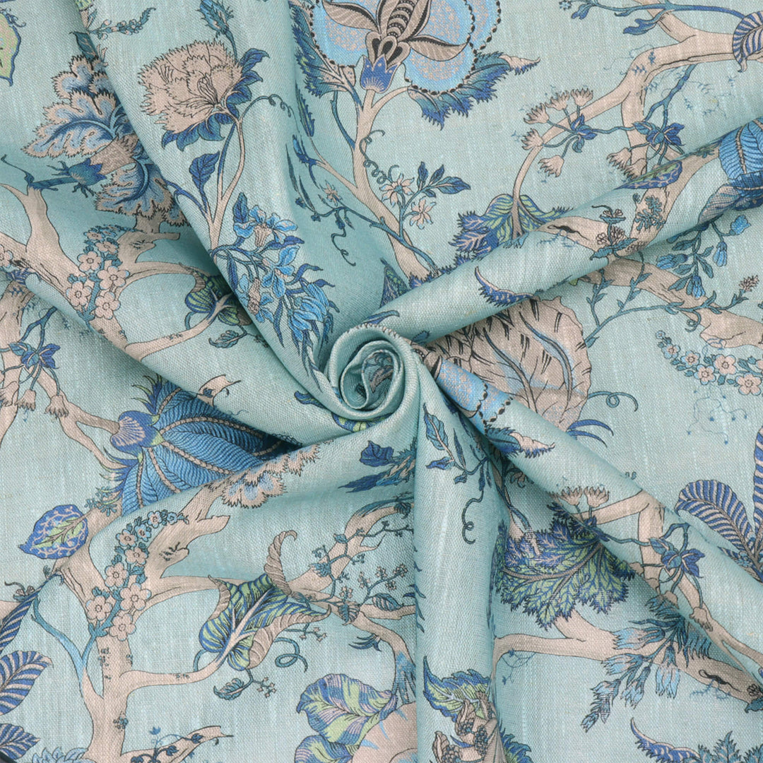 Bukhara Floral Cyan Double Width Fabric