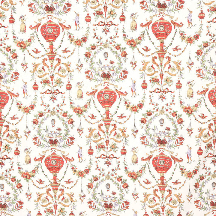 Village Parade Toile Red On White Double Width Fabric