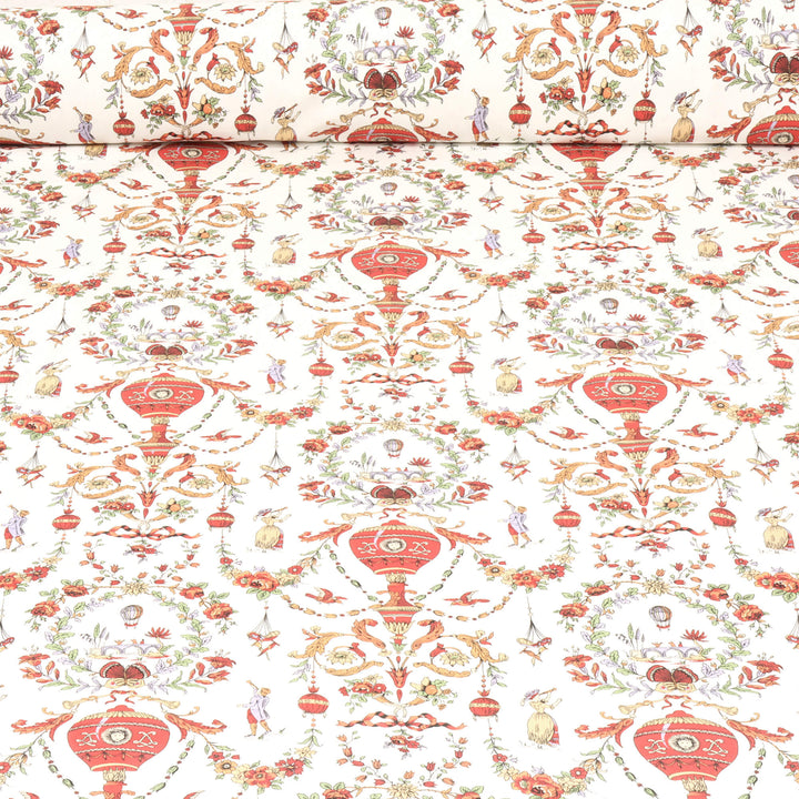 Village Parade Toile Red On White Double Width Fabric