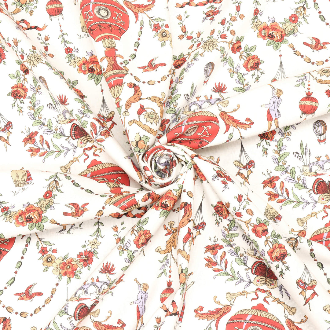 Village Parade Toile Red On White Double Width Fabric