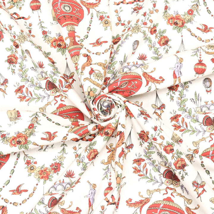 Village Parade Toile Red On White Double Width Fabric