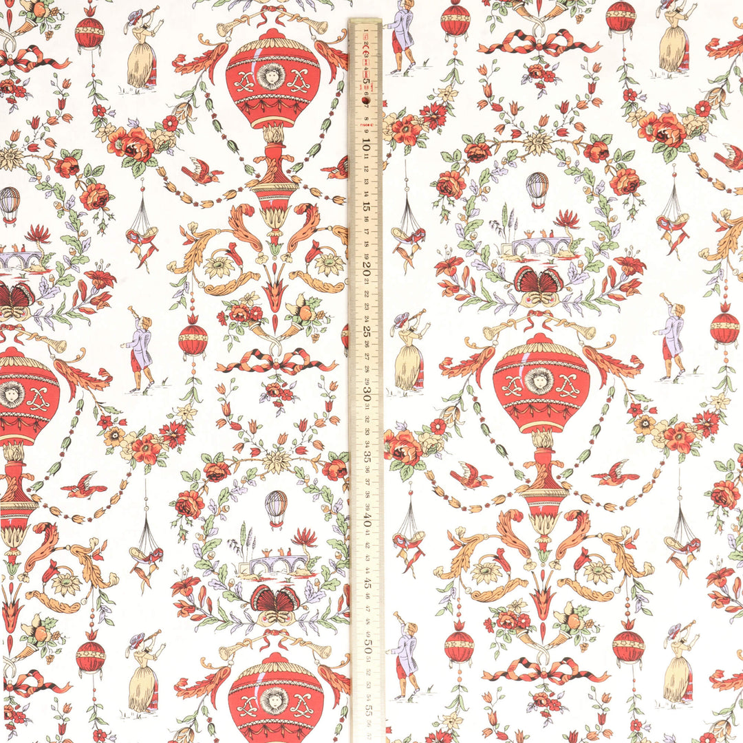 Village Parade Toile Red On White Double Width Fabric