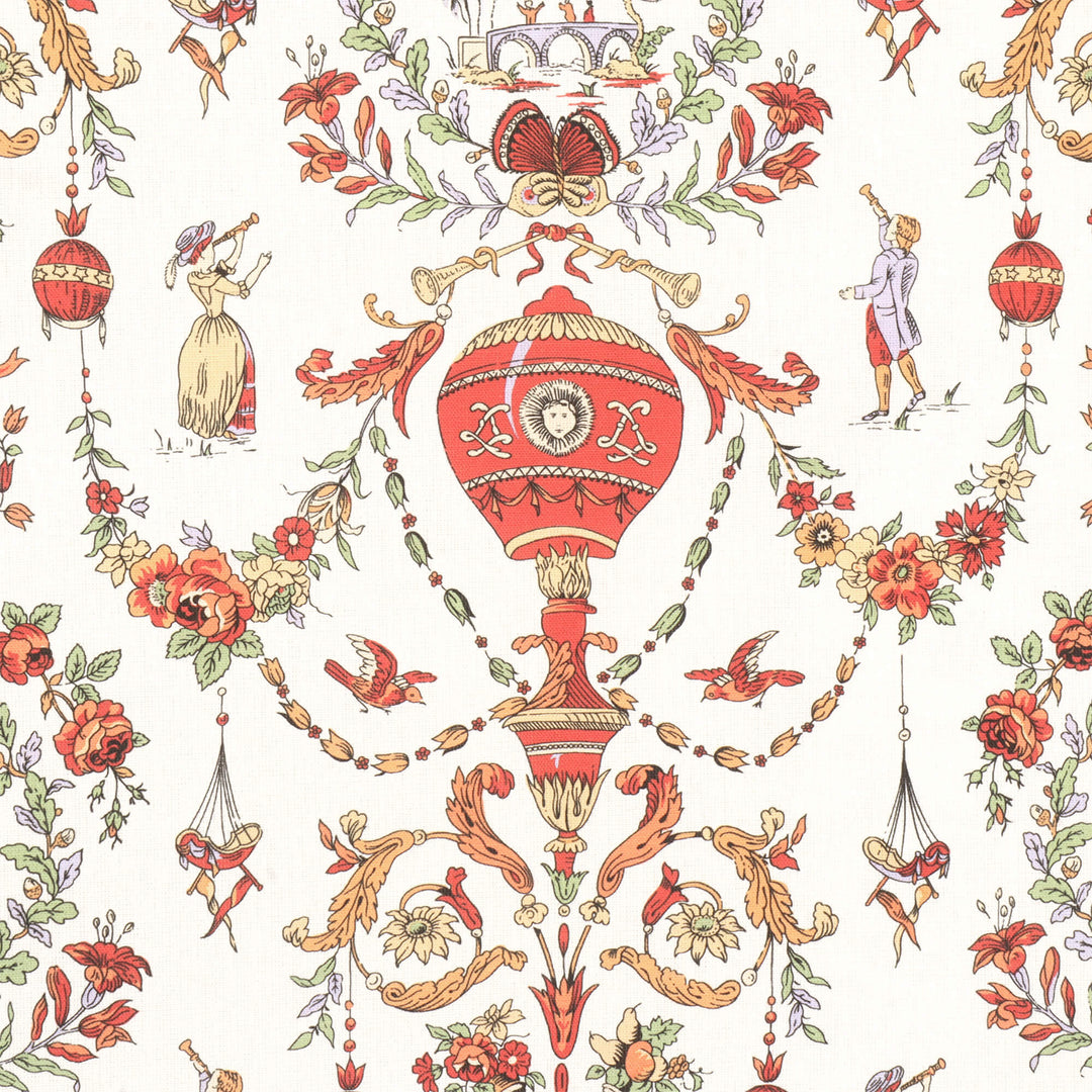 Village Parade Toile Red On White Double Width Fabric