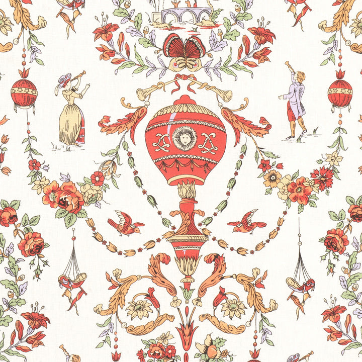 Village Parade Toile Red On White Double Width Fabric