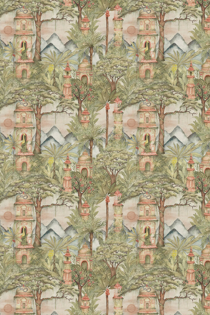 Voyage Eden Ruins Green Fabric