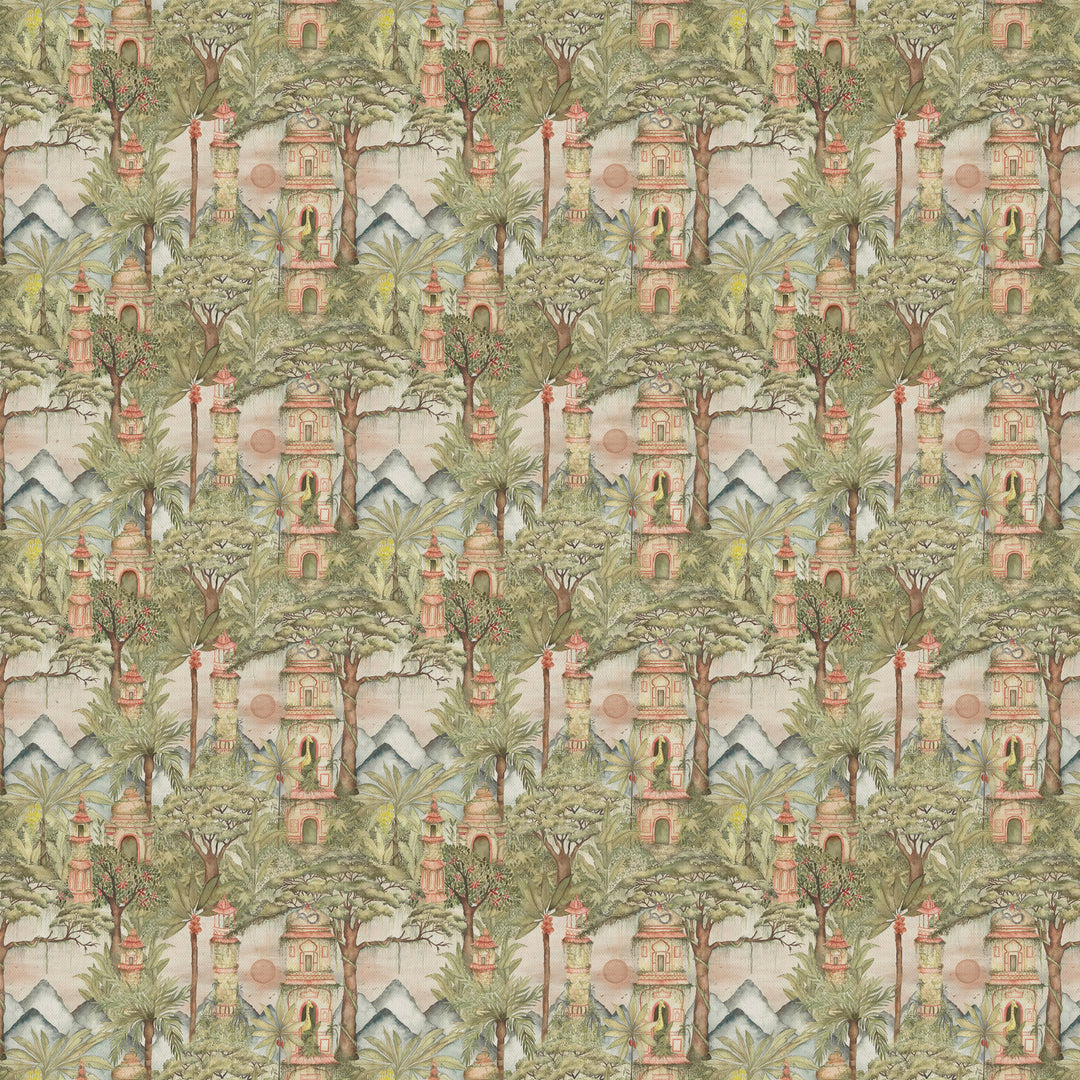 Voyage Eden Ruins Green Fabric