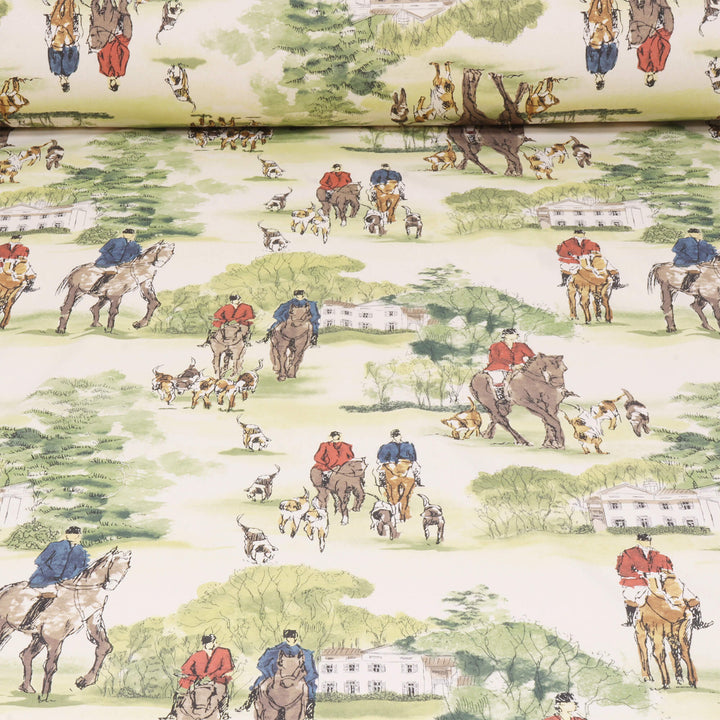 Crosby Hunting Horse & Hound Double Width Natural Fabric