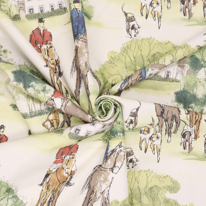 Crosby Hunting Horse & Hound Double Width Natural Fabric