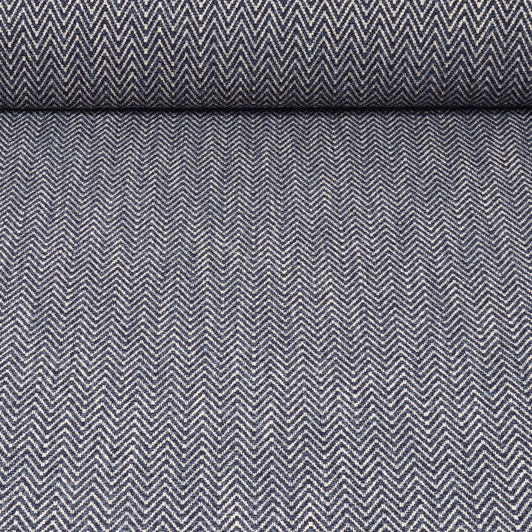 Malaga Herringbone Stripe Ink Blue Fabric