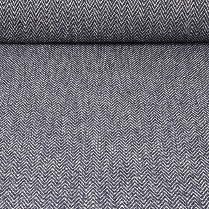 Malaga Herringbone Stripe Ink Blue Fabric