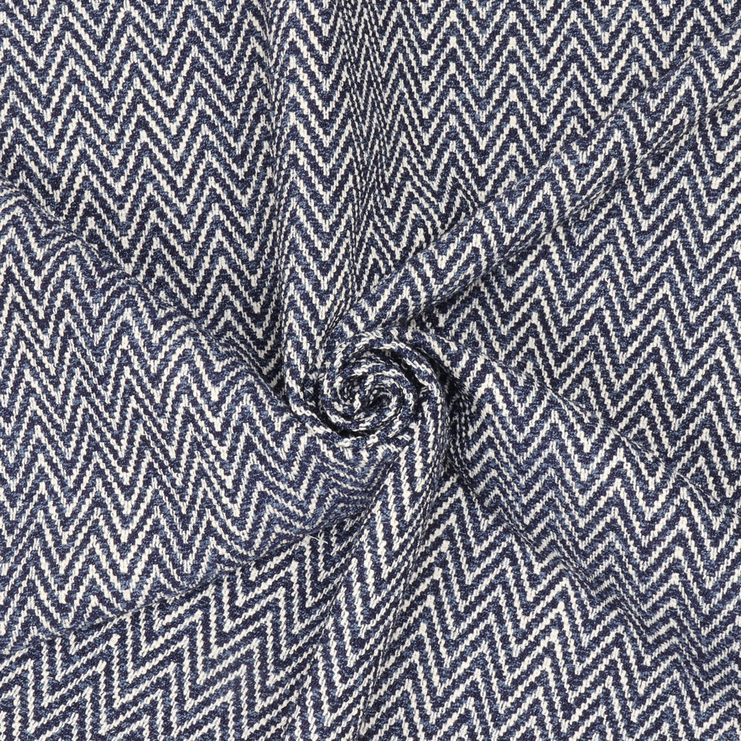 Malaga Herringbone Stripe Ink Blue Fabric