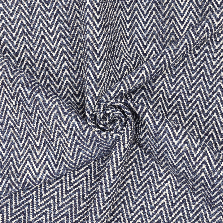 Malaga Herringbone Stripe Ink Blue Fabric