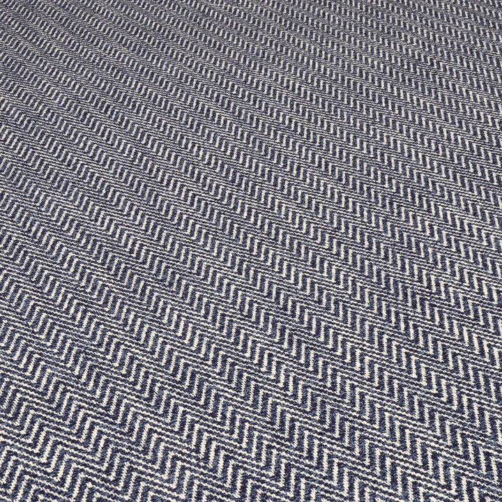 Malaga Herringbone Stripe Ink Blue Fabric