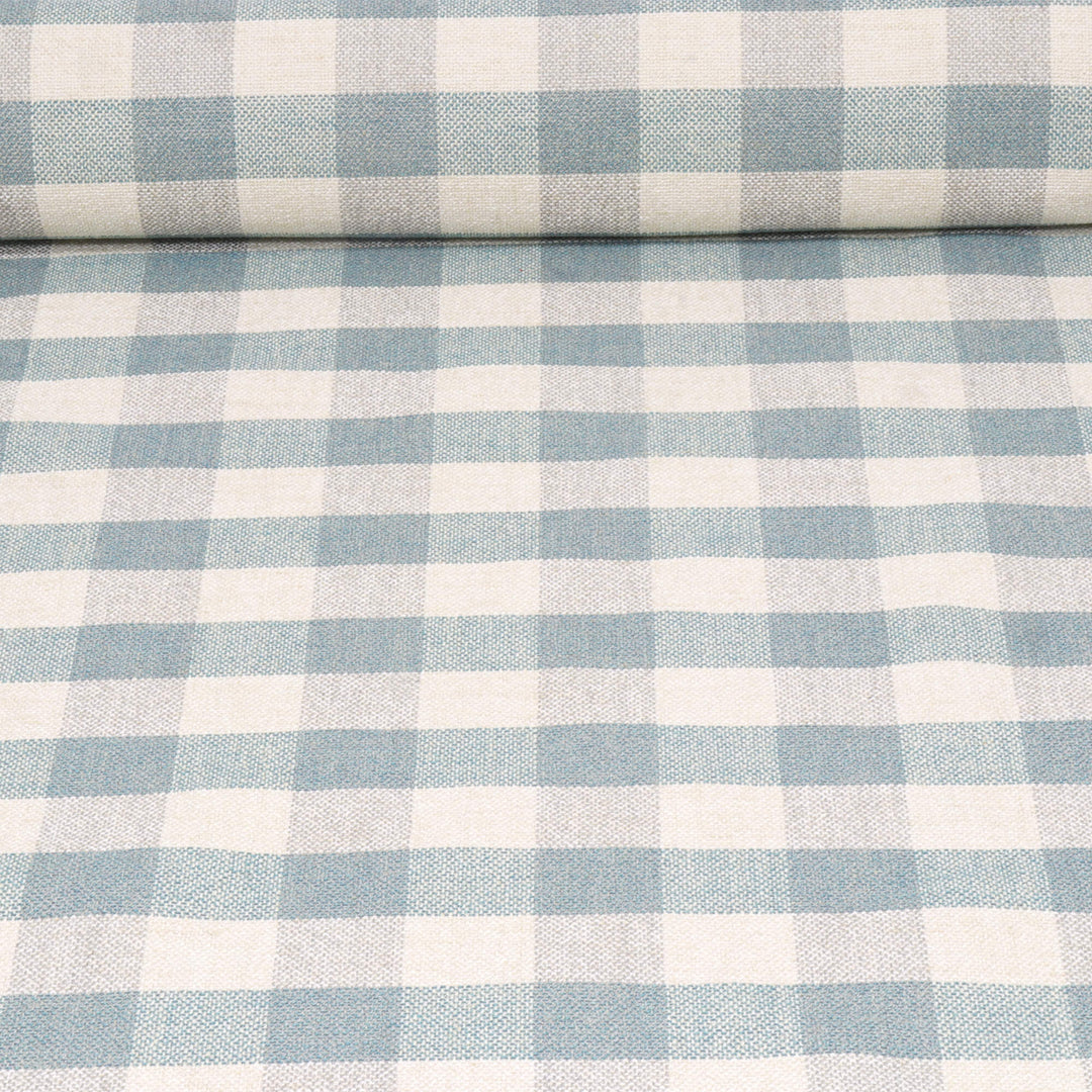 Clearance Aqua Check FR Upholstery Fabric