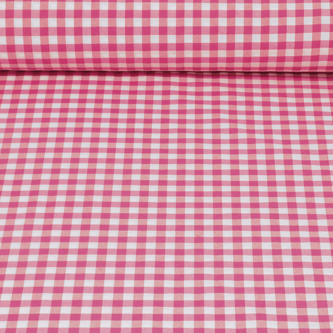 Ibiza Gingham Hot Pink Double Width Fabric