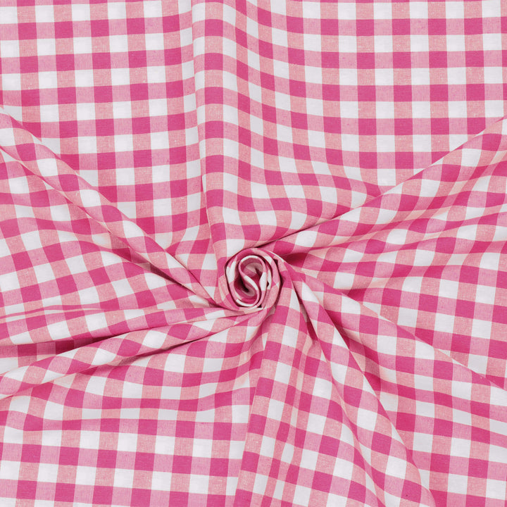 Ibiza Gingham Hot Pink Double Width Fabric