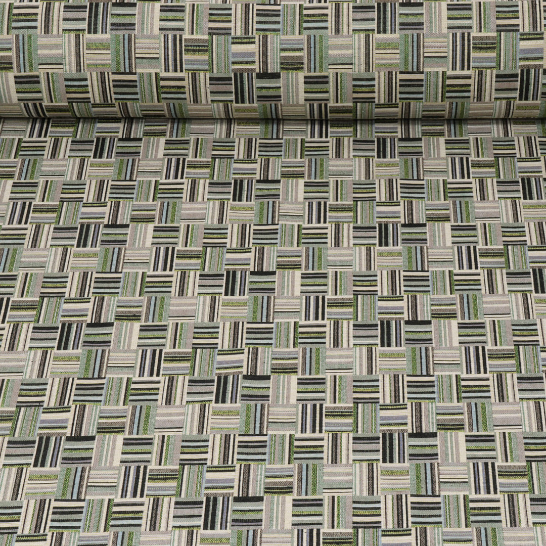 Basket Weave Jacquard Green Fabric
