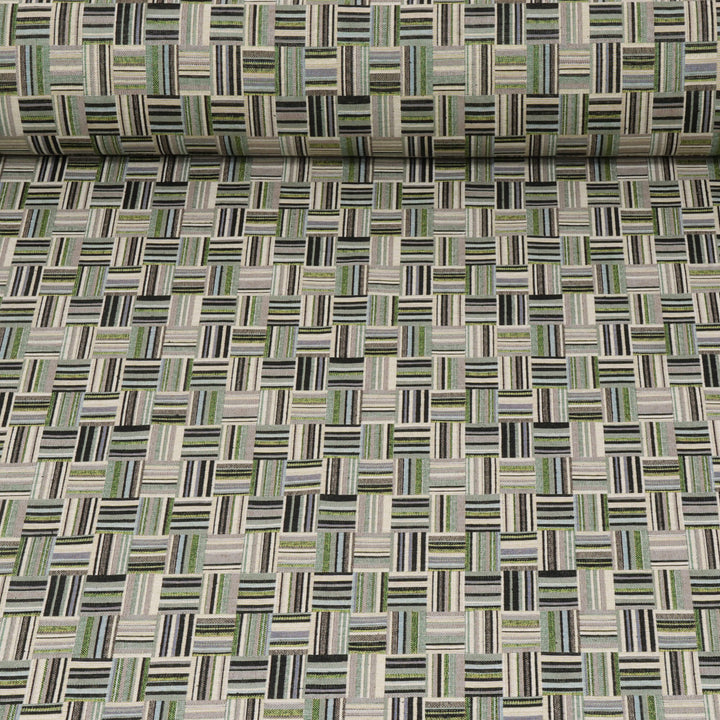 Basket Weave Jacquard Green Fabric