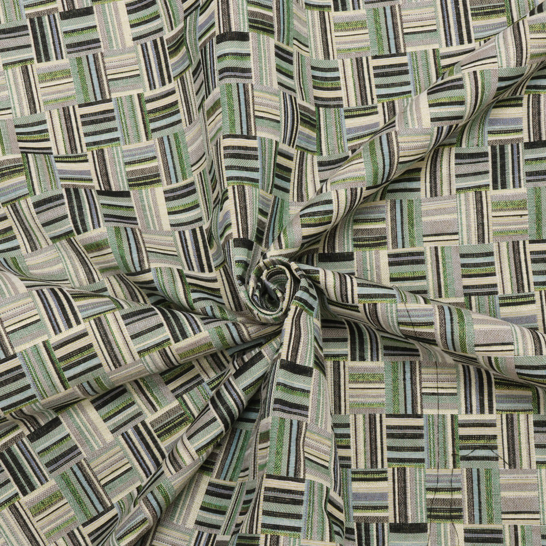 Basket Weave Jacquard Green Fabric