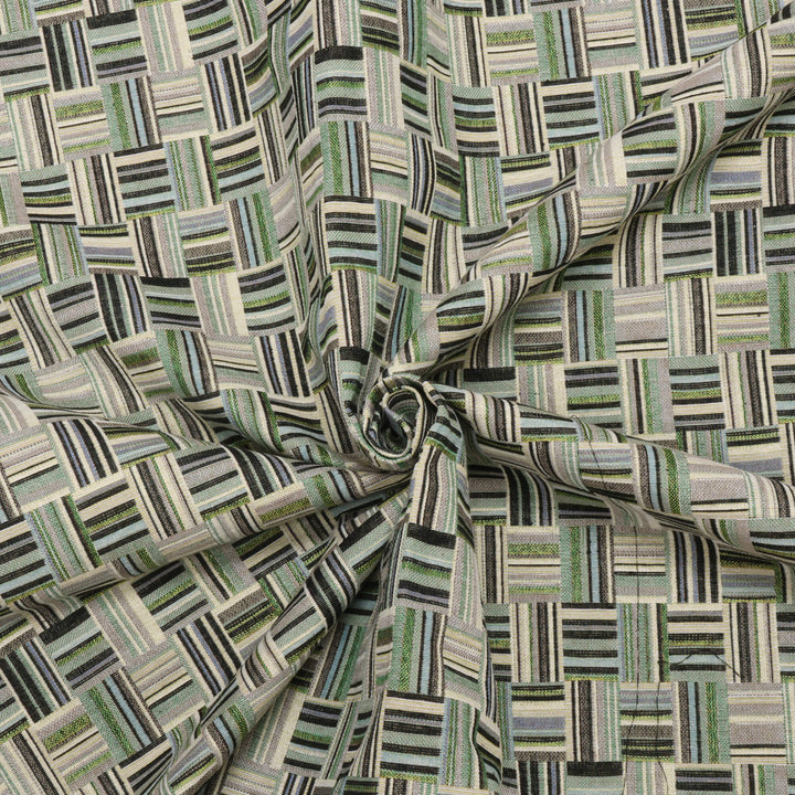 Basket Weave Jacquard Green Fabric
