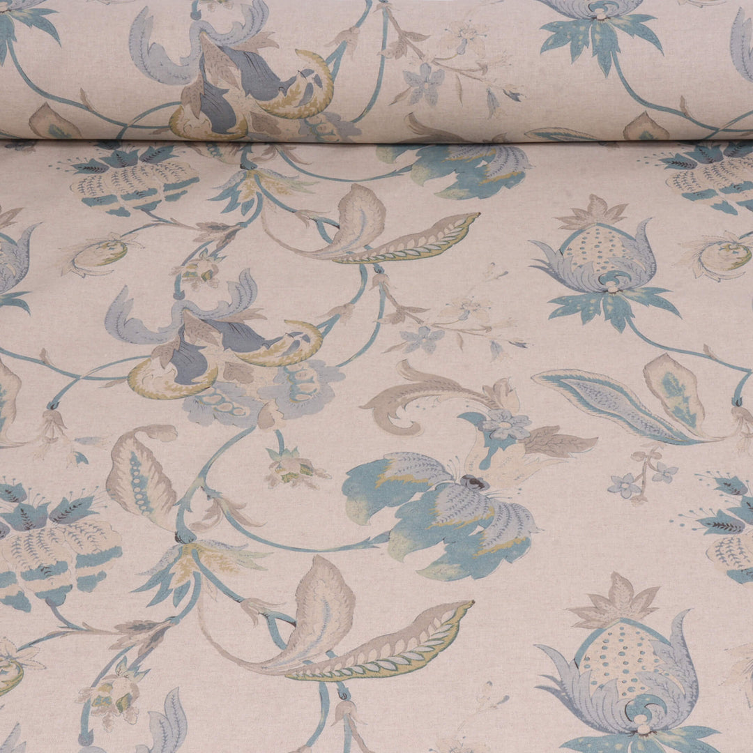 Jacobean Floral Teal Fabric