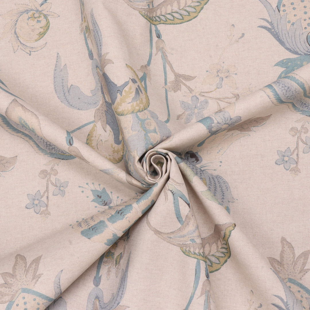 Jacobean Floral Teal Fabric