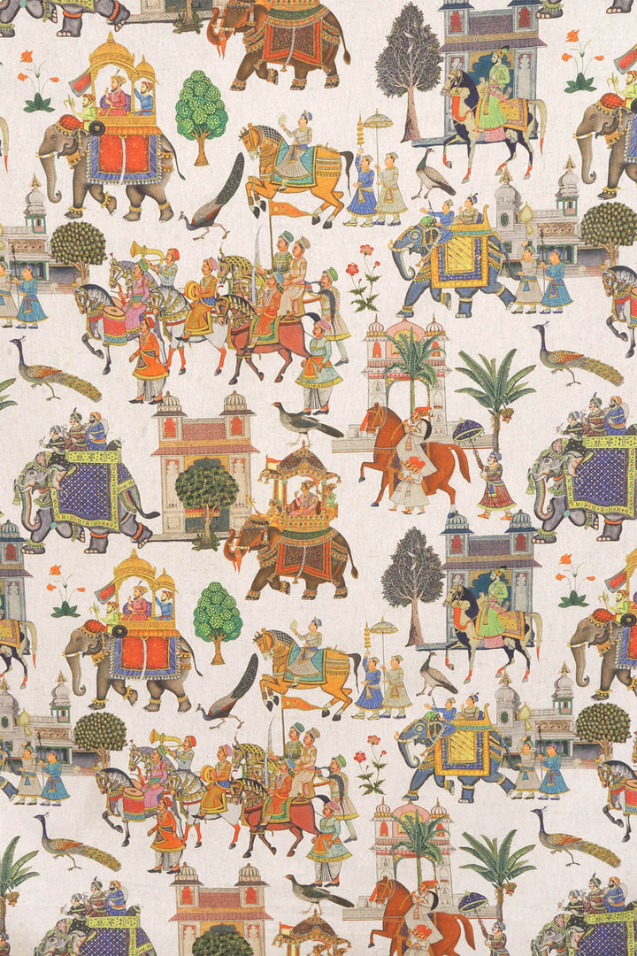 Indian Elephant Parade Double Width Fabric