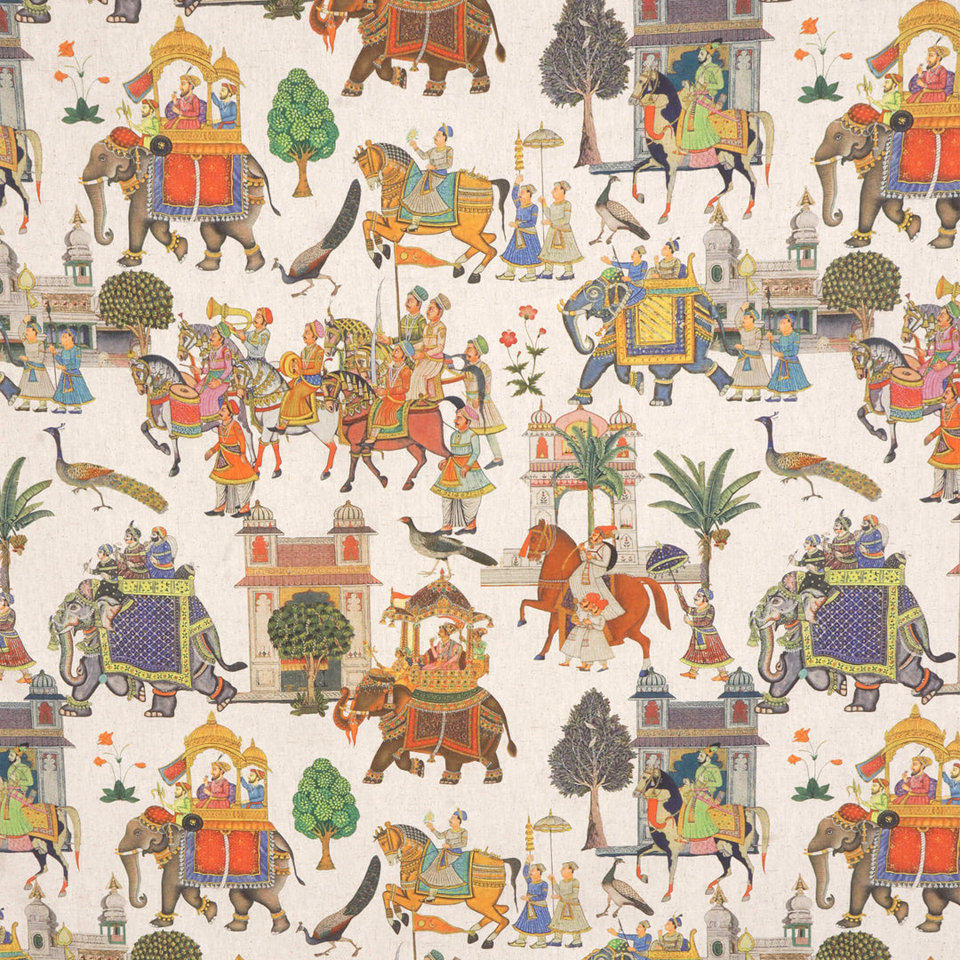 Indian Elephant Parade Double Width Fabric