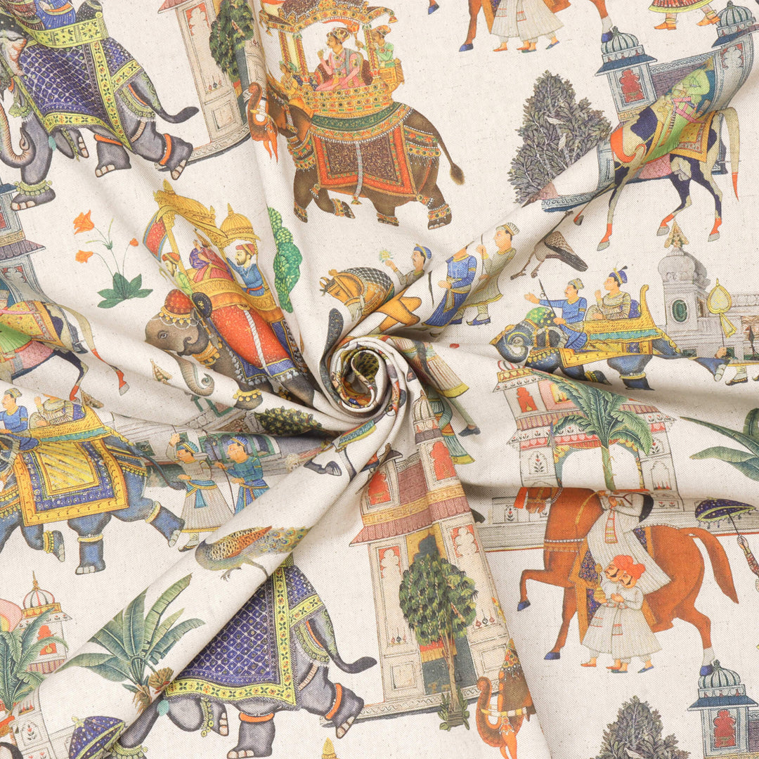 Indian Elephant Parade Double Width Fabric