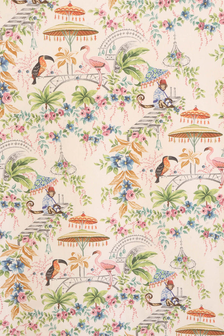 Tropical Monkey Paradise Cream Double Width Fabric
