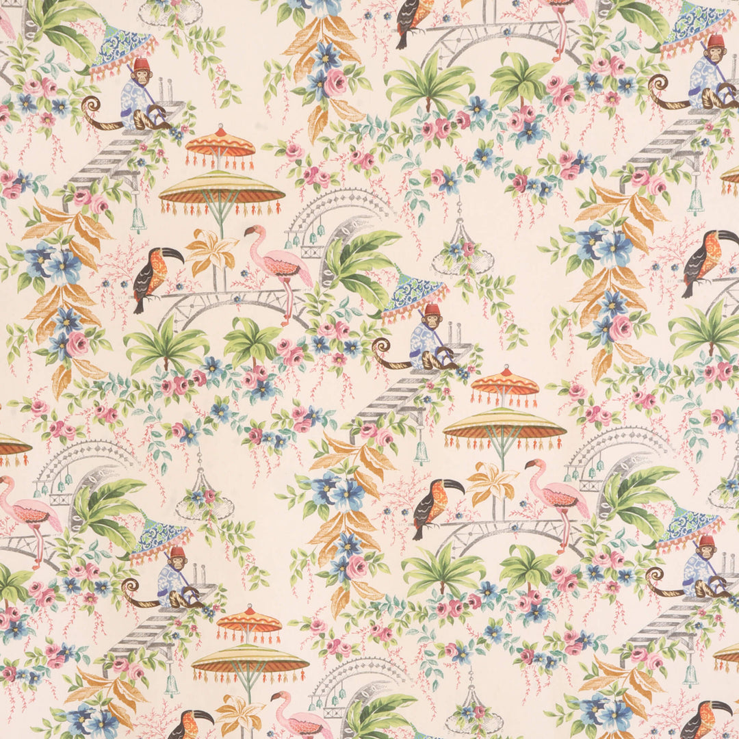 Tropical Monkey Paradise Cream Double Width Fabric