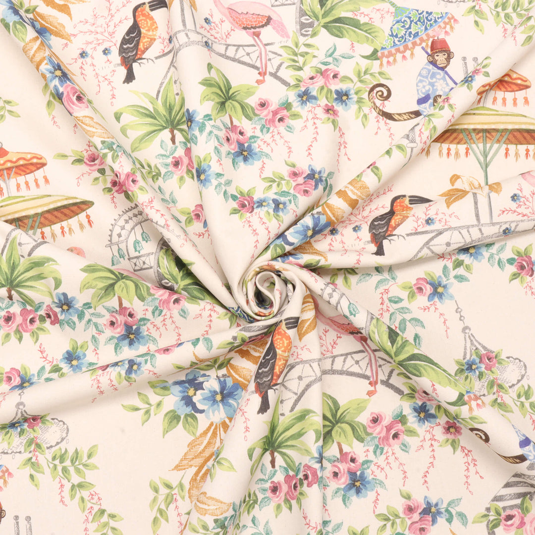 Tropical Monkey Paradise Cream Double Width Fabric